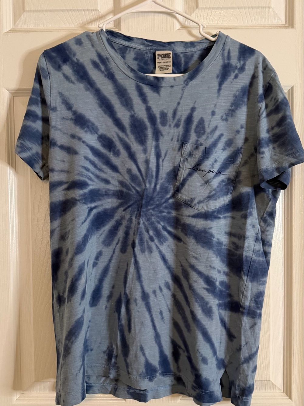 PINK Victoria's Secret Blue Spiral Tie-Dye Pocket Tee